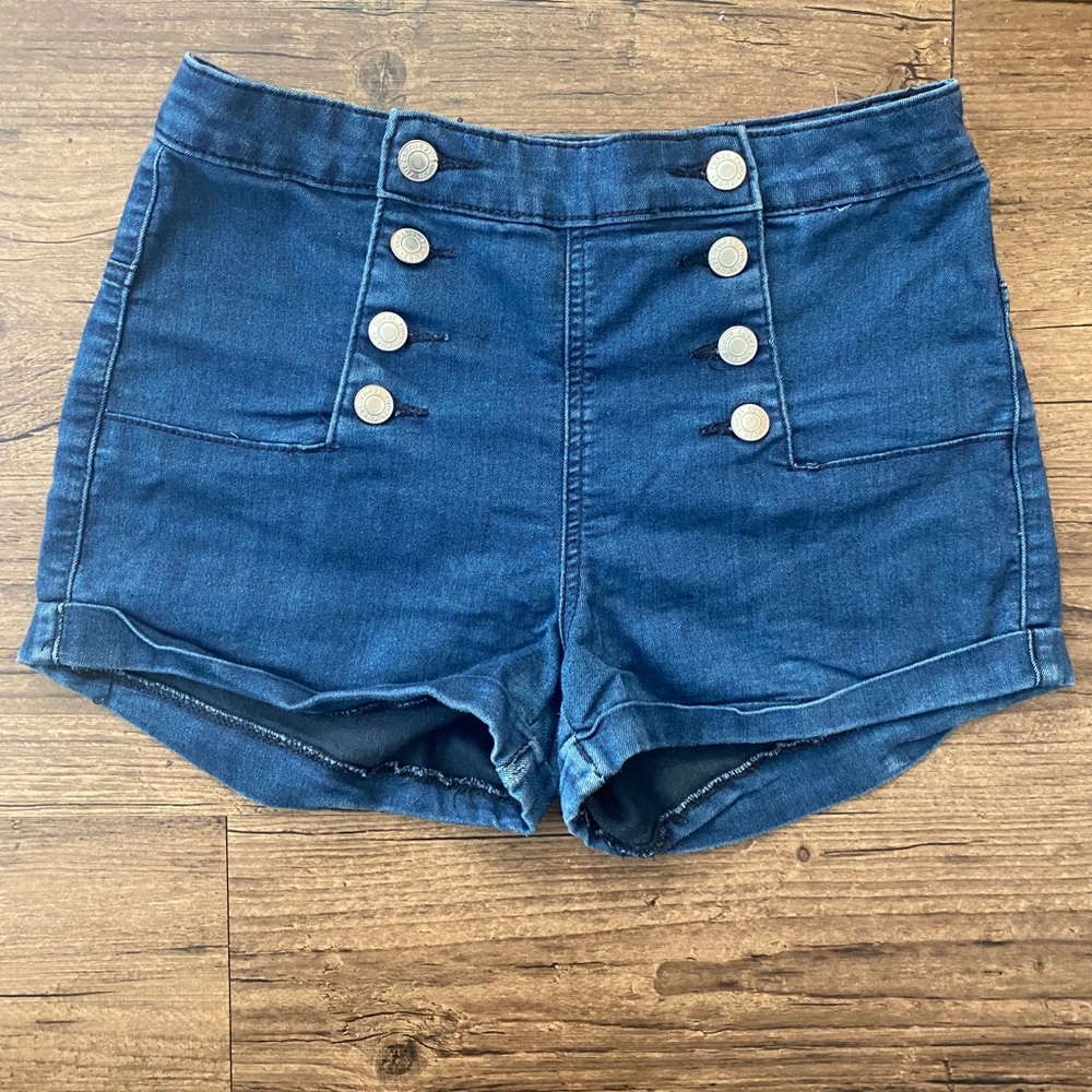 Rue21 High waisted blue button up shorts